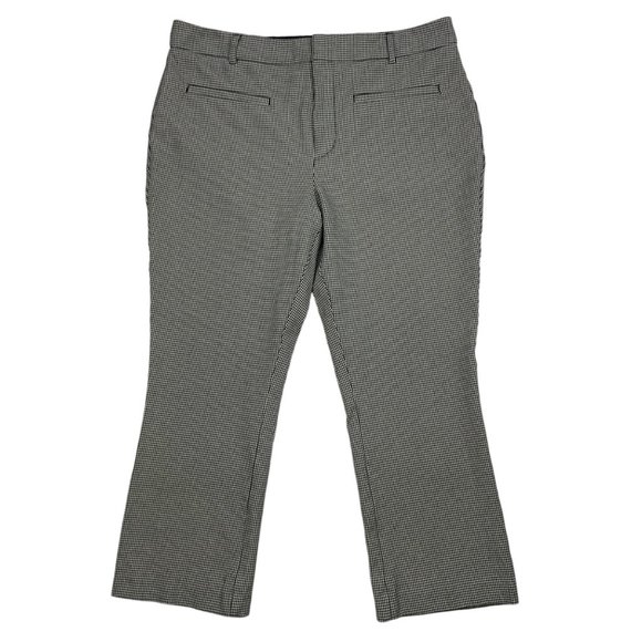 Anthropologie Maeve Essential Slim Kick Flare Pant 14 Black Houndstooth Cropped - Picture 1 of 12